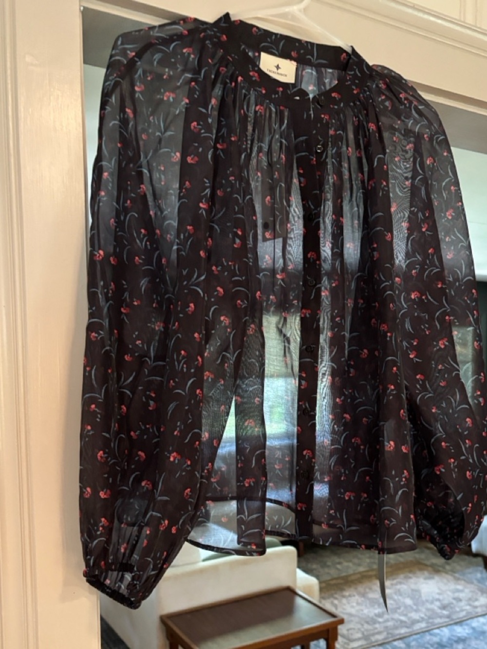 Tuckernuck Beautiful Navy Sheer Floral Button Blouse